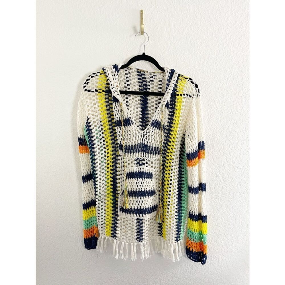 Anna Kosturova 'Baja' striped crochet knit hoodie with fringe hem - Picture 4 of 10
